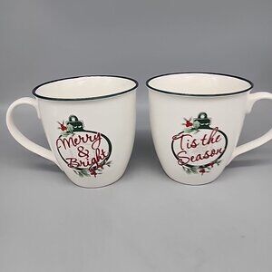 Pfaltzgraff Winterberry Large Mugs Merry & Bright Tis The Season Set 2 Christmas